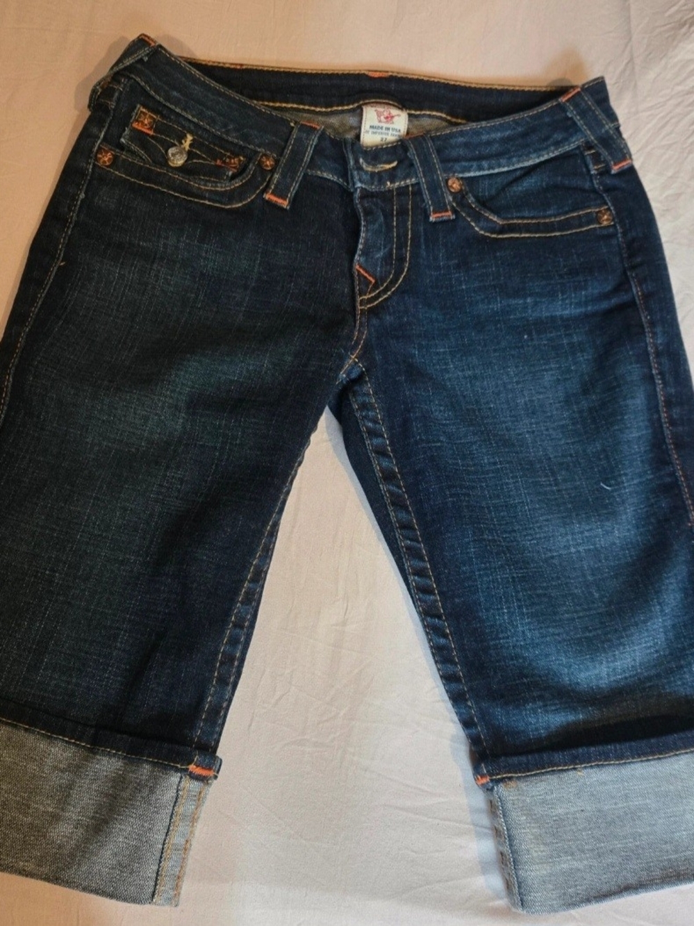 Y2k Women's Dark Blue Cuffed Cropped Jeans